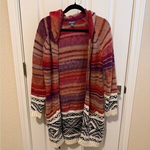 Eddie Bauer Striped Hooded Cardigan - Red, Purple, Cream